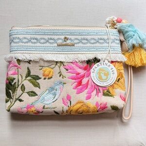 Spartina 449 Embroidered Clutch with Pink and Yellow Florals